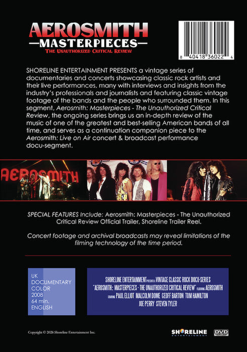 Aerosmith: Masterpieces - The Unauthorized Critical Review (MOD) (DVD Movie) - back cover art