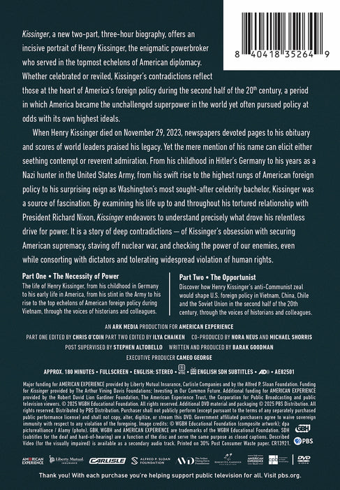 American Experience: Kissinger (MOD) (DVD Movie) - back cover art