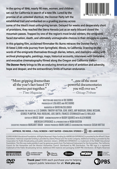 American Experience: The Donner Party: A Film by Ric Burns (MOD) (DVD Movie) - back cover art