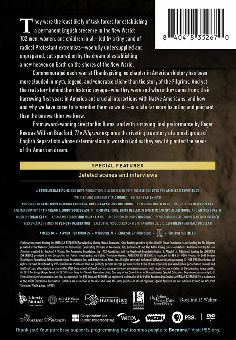 American Experience: The Pilgrims (MOD) (DVD Movie) - back cover art