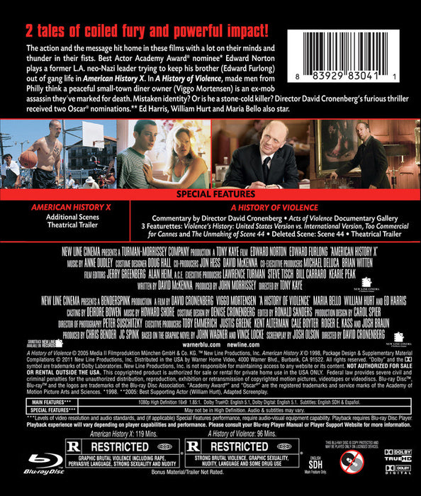 American History X/ A History of Violence (MOD) (BluRay Movie) - back cover art