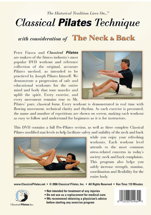 Classical Pilates Technique: Neck & Back (MOD) (DVD Movie) - back cover art