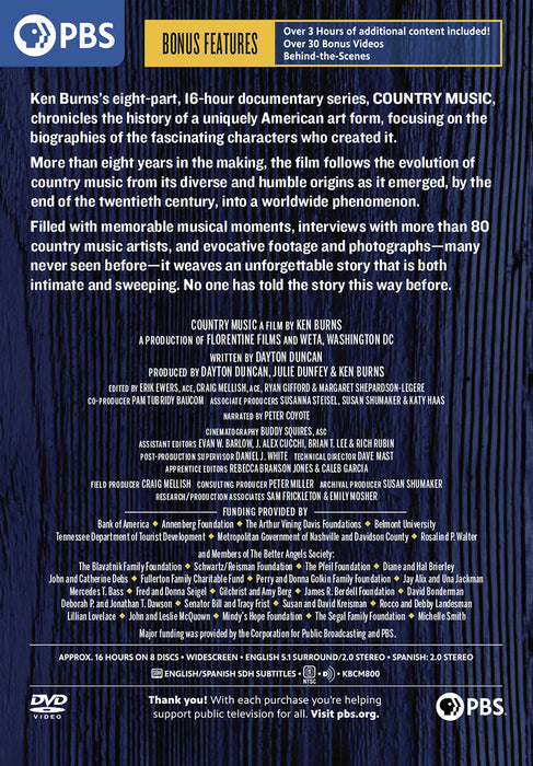 Country Music: A Film by Ken Burns (MOD) (DVD Movie) - back cover art