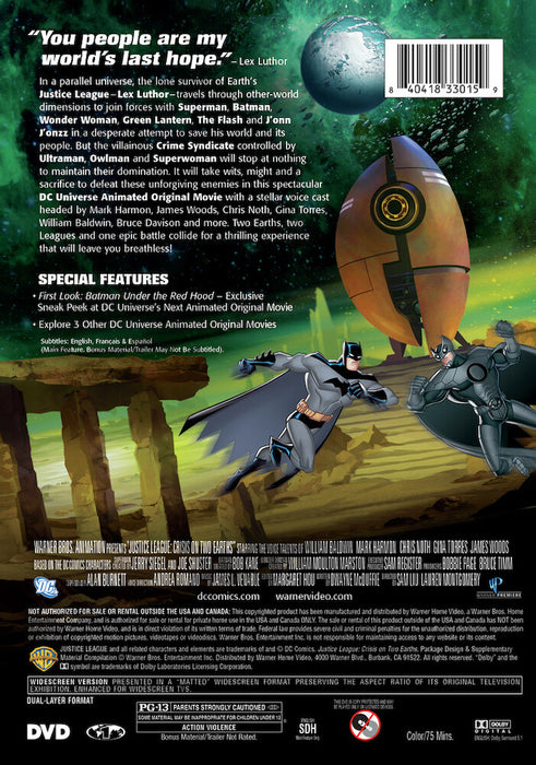 DCU Justice League: Crisis On Two Earths (MOD) (DVD Movie) - back cover art