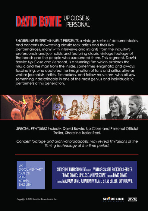 David Bowie: Up Close and Personal (MOD) (DVD Movie) - back cover art