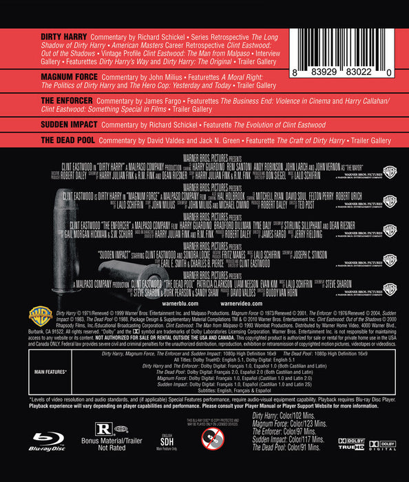 Dirty Harry Collection (5 pack) (MOD) (BluRay Movie) - back cover art