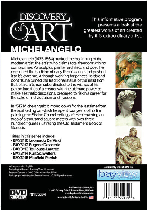 Discovery Of Art: Michelangelo (MOD) (DVD Movie) - back cover art