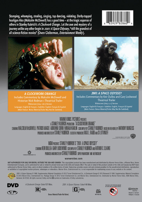 Double Feature: A Clockwork Orange / 2001 A Space Odyssey (MOD) (DVD Movie) - back cover art