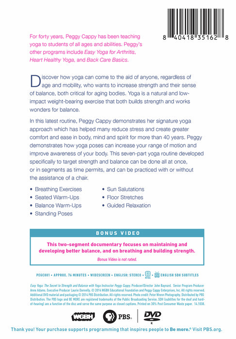 Easy Yoga: The Secret to Strength and Balance with Peggy Cappy (MOD) (DVD Movie) - back cover art