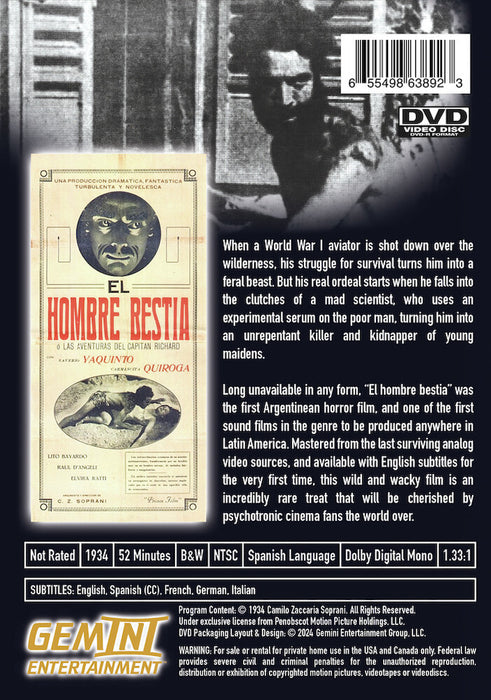 El Hombre Bestia (MOD) (DVD Movie) - back cover art