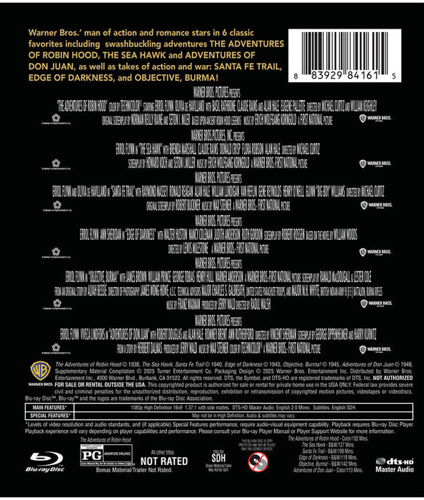 Errol Flynn - 6 Film Collection (MOD) (BluRay Movie) - back cover art