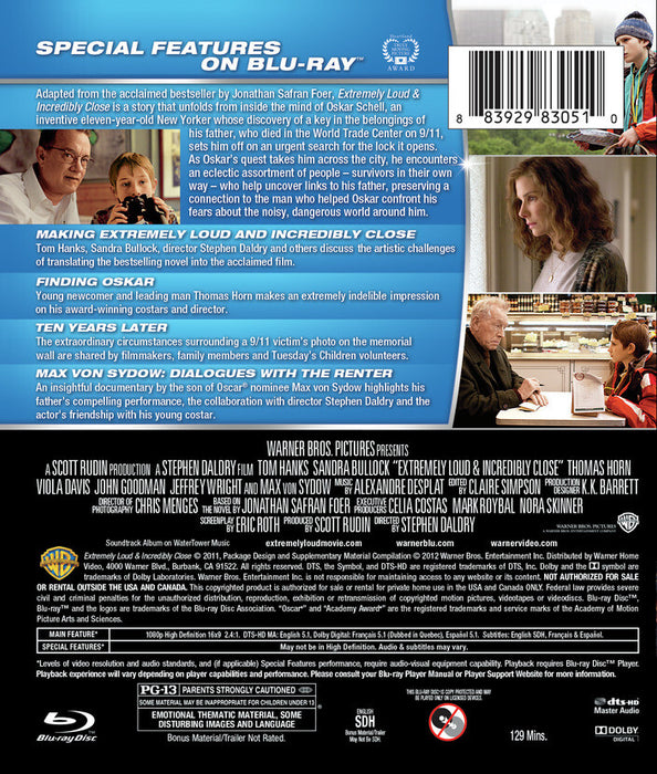 Extremely Loud and Incredibly Close (MOD) (BluRay Movie) - back cover art