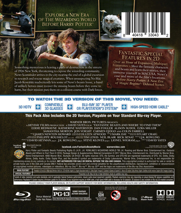 Fantastic Beasts and Where to Find Them (MOD) (BluRay Movie) - back cover art