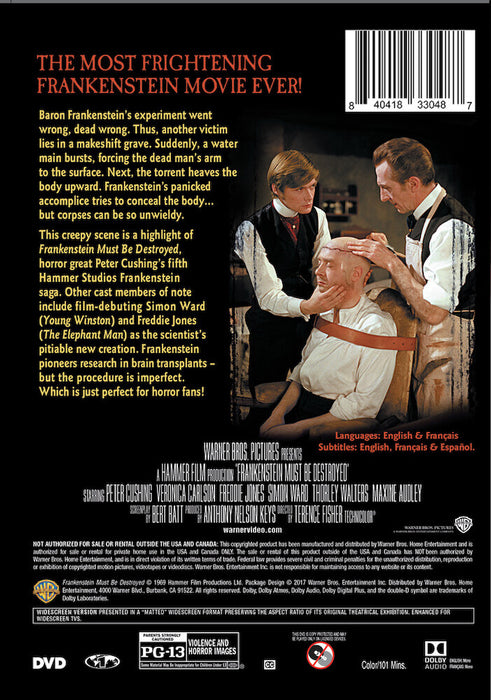 Frankenstein Must Be Destroyed (MOD) (DVD Movie) - back cover art
