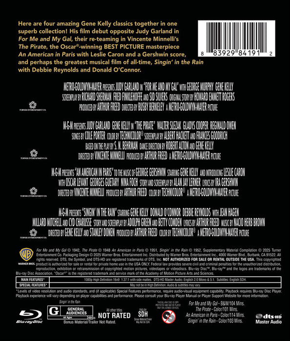 Gene Kelly 4-Film Collection (MOD) (BluRay Movie) - back cover art