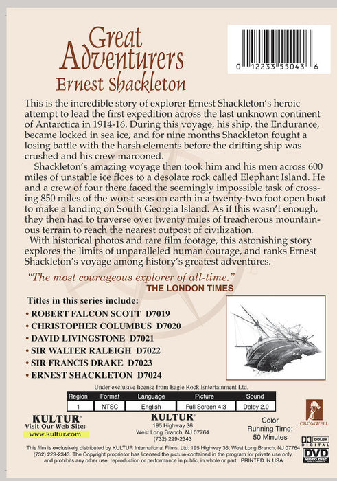 Great Adventurers: Ernest Shackleton, To The End Of The World (MOD) (DVD Movie) - back cover art