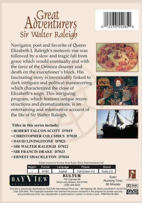 Great Adventurers: Sir Walter Raleigh And The Orinoco Disaster (MOD) (DVD Movie) - back cover art