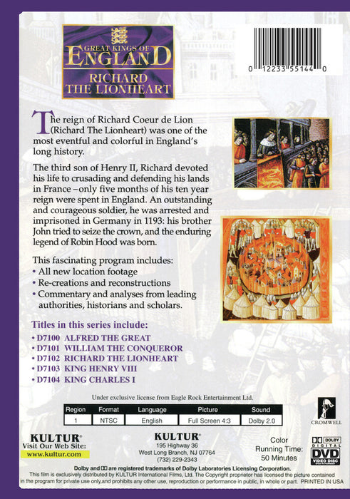Great Kings of England: Richard the Lionheart (MOD) (DVD Movie) - back cover art
