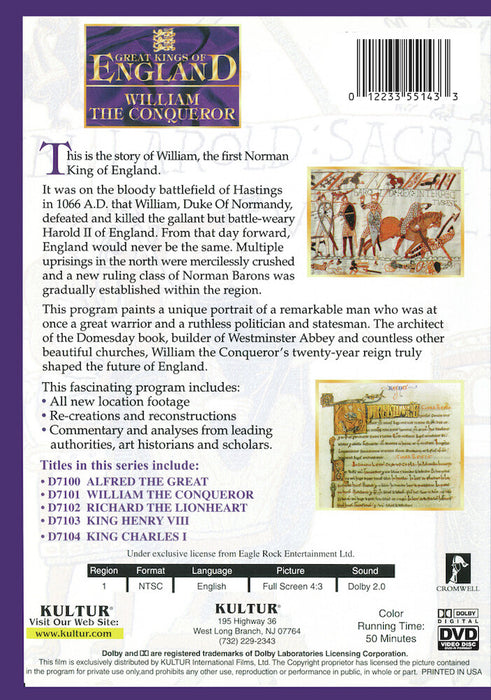 Great Kings of England: William The Conqueror (MOD) (DVD Movie) - back cover art