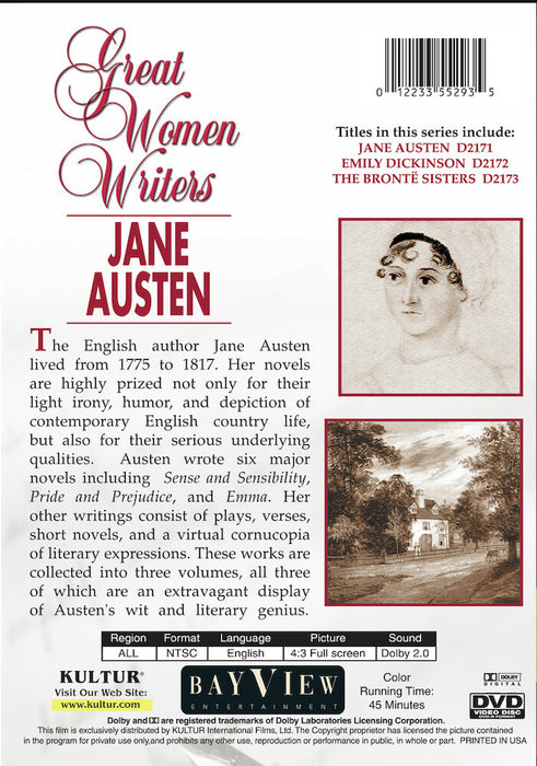 Great Women Writers: Jane Austen (MOD) (DVD Movie) - back cover art