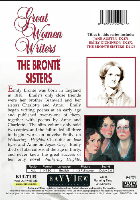 Great Women Writers: The Bronte Sisters (MOD) (DVD Movie) - back cover art