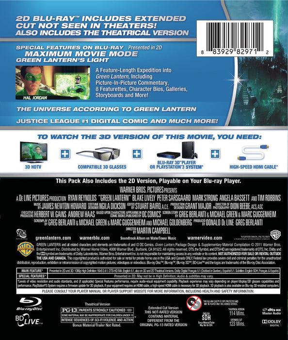 Green Lantern (Extended Cut) (MOD) (BluRay Movie) - back cover art