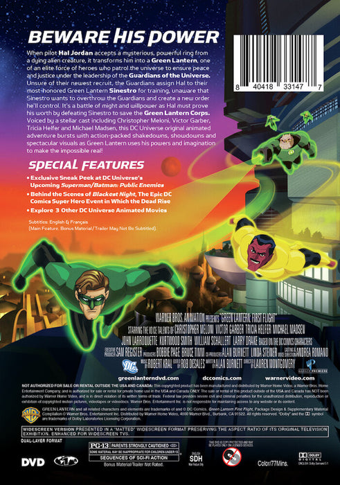 Green Lantern: First Flight (MOD) (DVD Movie) - back cover art