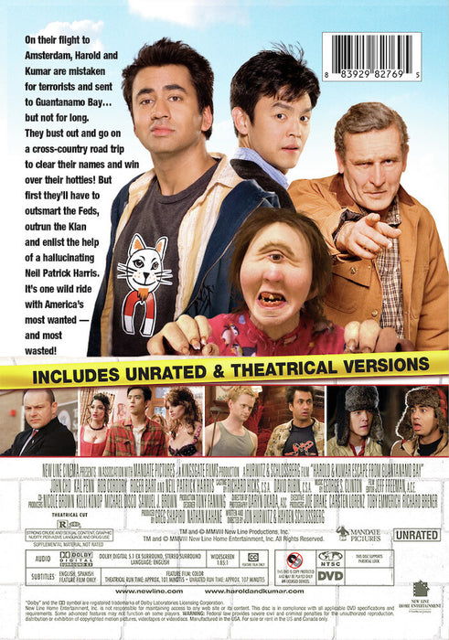 Harold and Kumar Escape from Guantanamo Bay (rated/unrated) (MOD) (DVD Movie) - back cover art