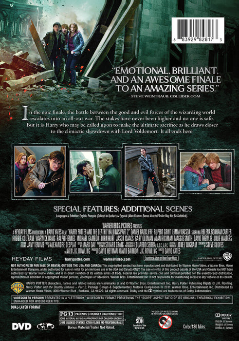 Harry Potter and the Deathly Hallows - Part 2 (MOD) (DVD Movie) - back cover art