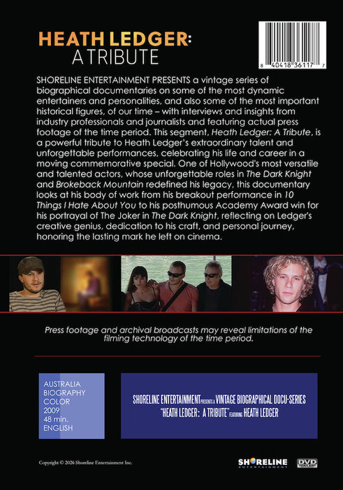 Heath Ledger: A Tribute (MOD) (DVD Movie) - back cover art