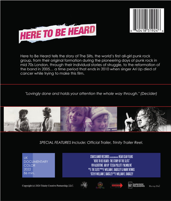 Here To Be Heard - The Story of the Slits (MOD) (BluRay Movie) - back cover art