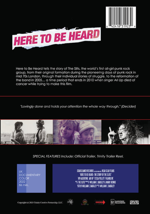 Here To Be Heard - The Story of the Slits (MOD) (DVD Movie) - back cover art