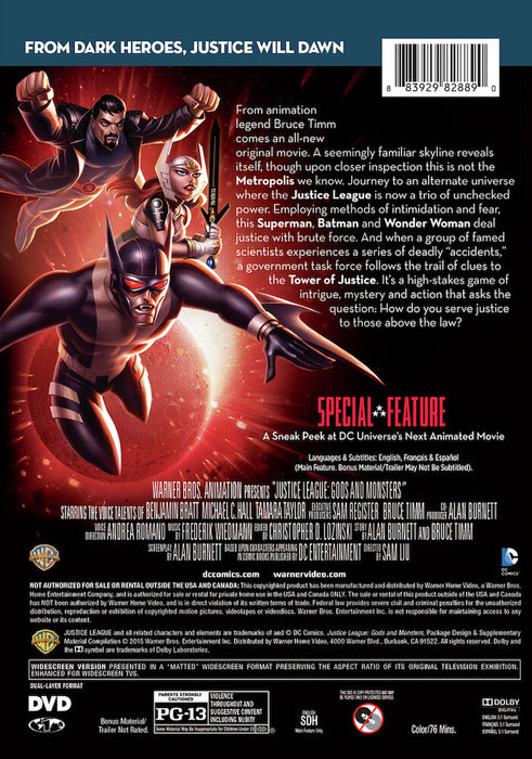 Justice League: Gods & Monsters (MOD) (DVD Movie) - back cover art