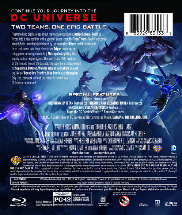 Justice League vs Teen Titans (Deluxe Edition) (MOD) (BluRay Movie) - back cover art