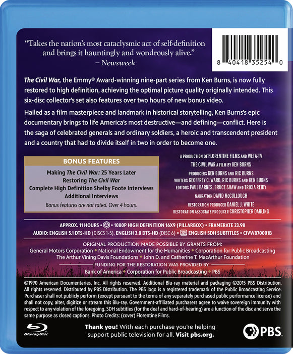 Ken Burns: The Civil War (MOD) (BluRay Movie) - back cover art