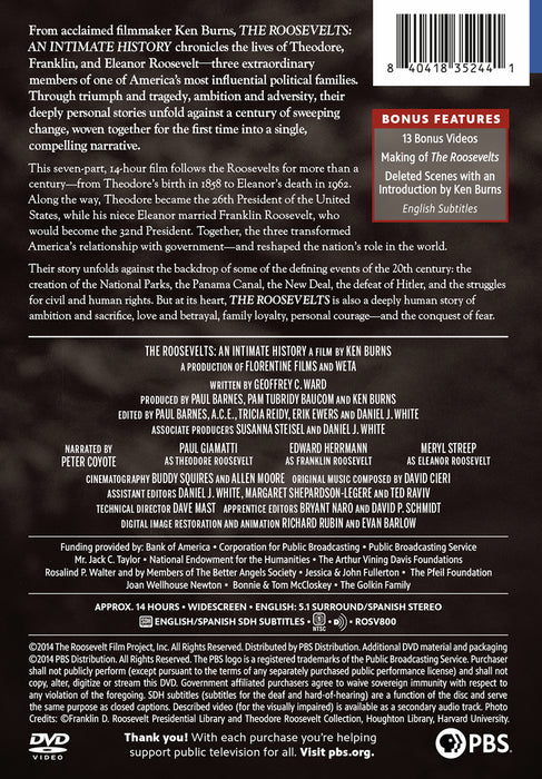 Ken Burns: The Roosevelts: An Intimate History (MOD) (DVD Movie) - back cover art