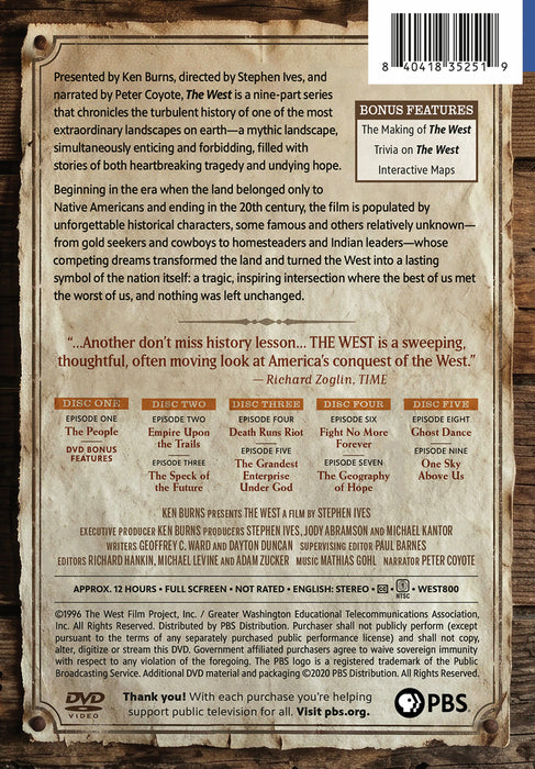 Ken Burns: The West (MOD) (DVD Movie) - back cover art