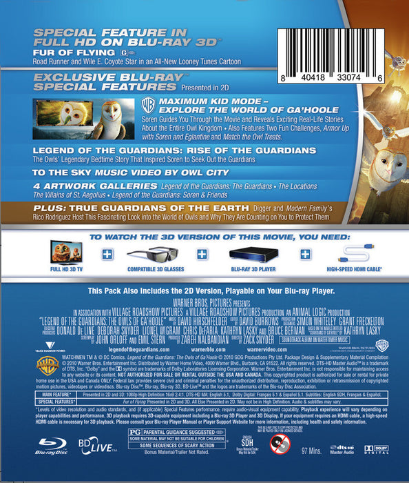 Legend of the Guardians: The Owls of Ga'Hoole (MOD) (BluRay Movie) - back cover art