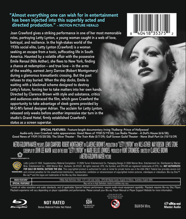 Letty Lynton (MOD) (BluRay Movie) - back cover art