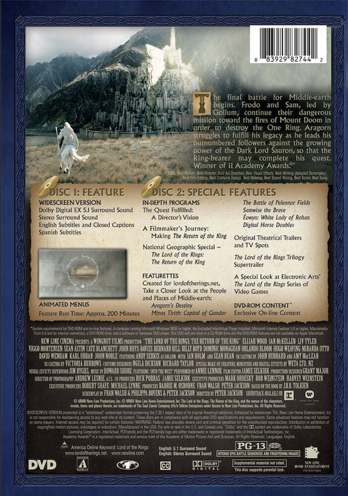 Lord of the Rings: The Return of the King (MOD) (DVD Movie) - back cover art