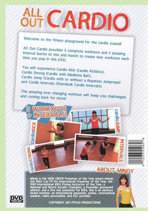 Mindy Mylrea: All Out Cardio (MOD) (DVD Movie) - back cover art