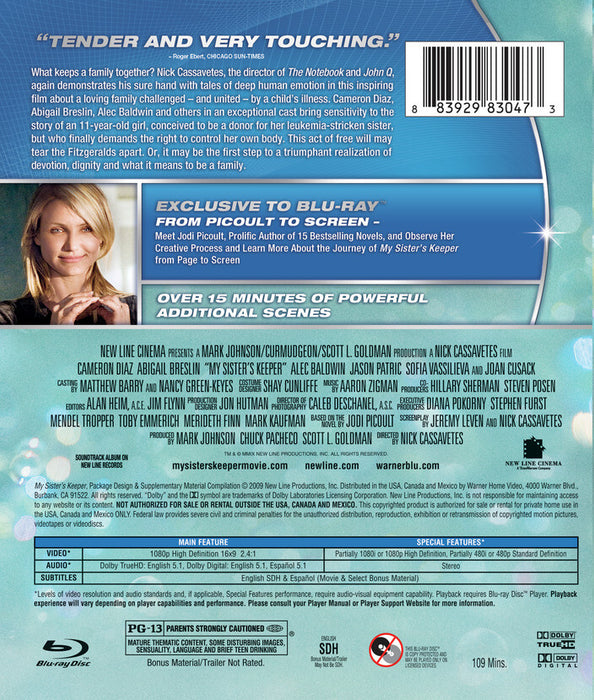 My Sister's Keeper (MOD) (BluRay Movie) - back cover art