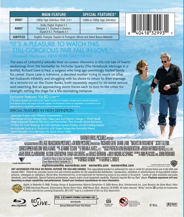 Nights In Rodanthe (MOD) (BluRay Movie) - back cover art