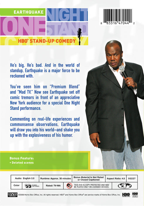 One Night Stand: Earthquake (MOD) (DVD Movie) - back cover art