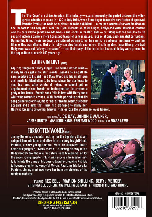 Pre-Code Double Feature: Ladies in Love (1930)/Forgotten Women (1931) (MOD) (DVD Movie) - back cover art