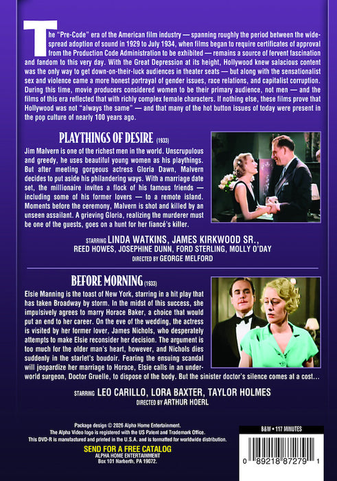 Pre-Code Double Feature: Playthings of Desire (1933)/Before Morning (1933) (MOD) (DVD Movie) - back cover art