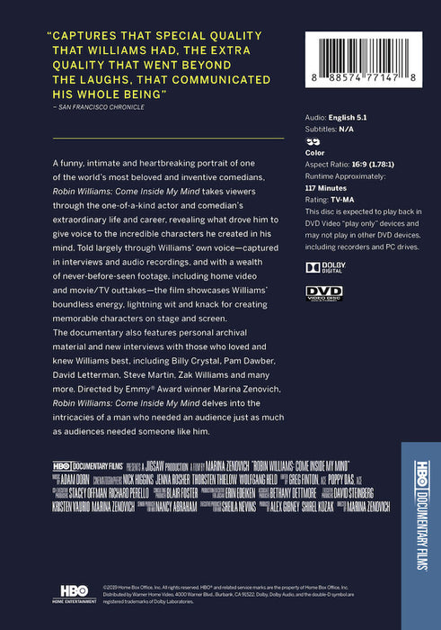 Robin Williams: Come Inside My Mind (MOD) (DVD Movie) - back cover art