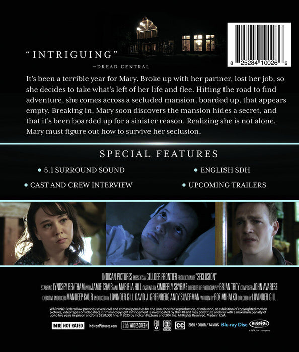 Seclusion (MOD) (BluRay Movie) - back cover art