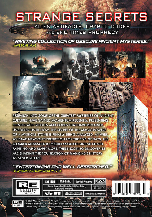 Strange Secrets: Alien Artifacts, Cryptic Codes and End Times (MOD) (DVD Movie) - back cover art