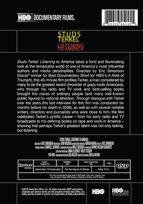 Studs Terkel: Listening to America (2010) (MOD) (DVD Movie) - back cover art